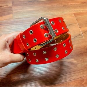 Vintage Retro Leather Eyelet Studded Red Belt